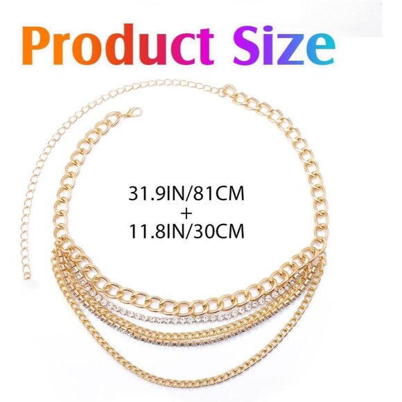 Rhinestone Chain Belt Gold Waist Chain Jewelry for Women Adjustable Sparkly - Picture 6 of 9